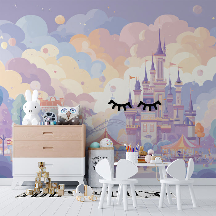 Enchanted Pastel Kingdom Mural - Whimsical Fairy Tale Castle Art