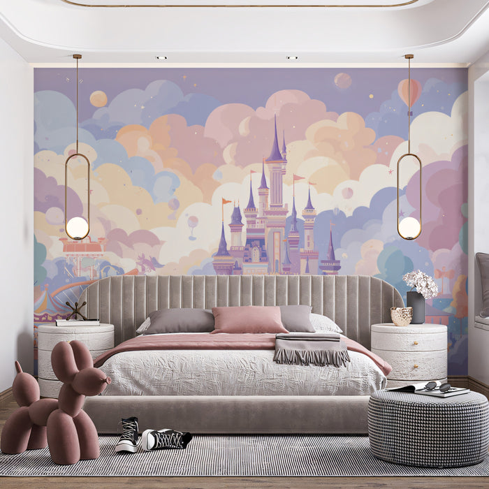 Enchanted Pastel Kingdom Mural - Whimsical Fairy Tale Castle Art
