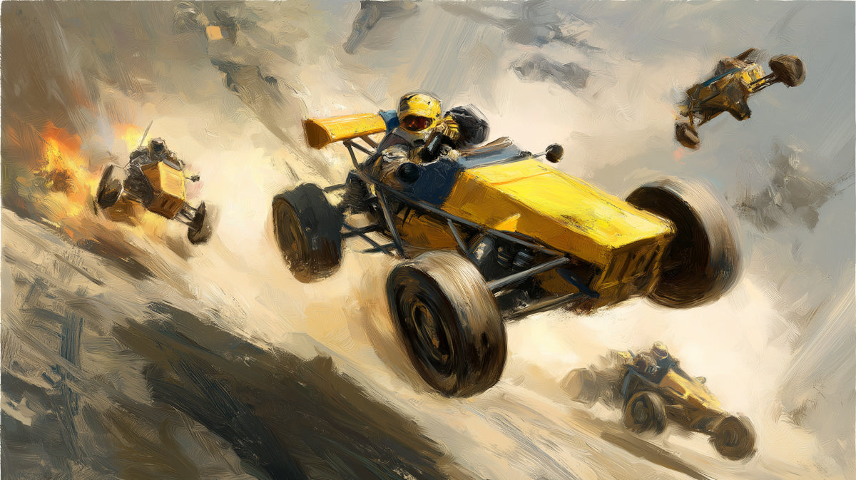 Off-Road Racing Action Mural - Dynamic Textured Oil Painting