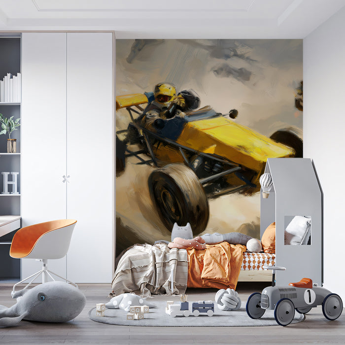 Off-Road Racing Action Mural - Dynamic Textured Oil Painting