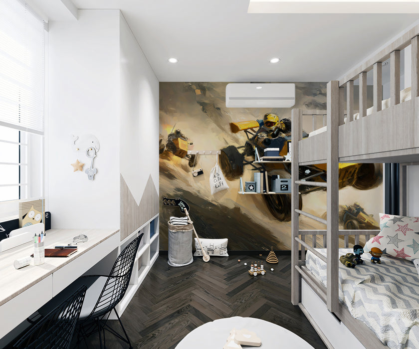 Off-Road Racing Action Mural - Dynamic Textured Oil Painting