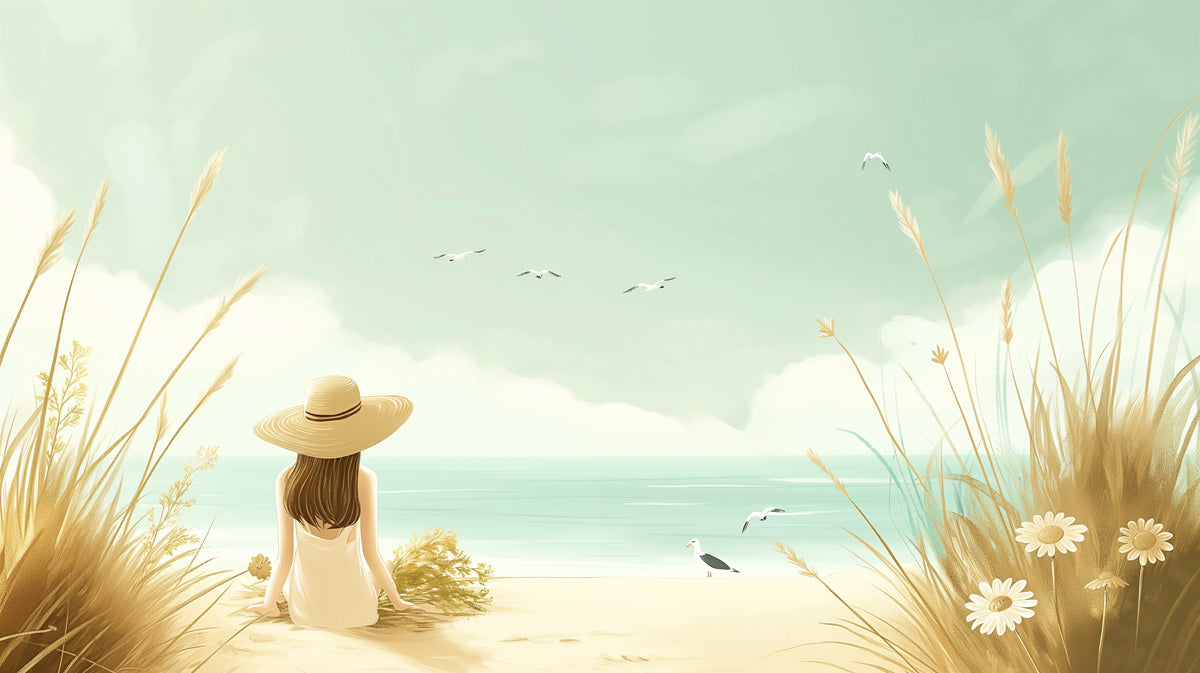 Coastal Daisy Dream Mural - Serene Seaside Summer Decor