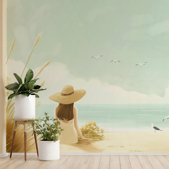 Coastal Daisy Dream Mural - Serene Seaside Summer Decor