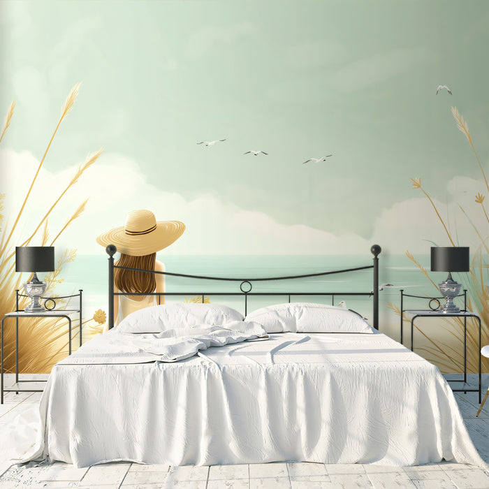 Coastal Daisy Dream Mural - Serene Seaside Summer Decor