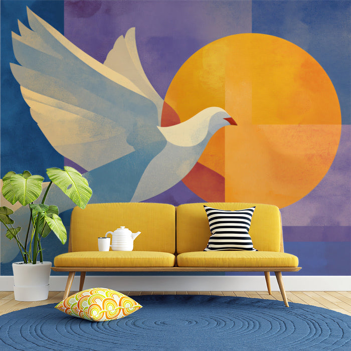Dove of Peace Abstract Mural - Modern Geometric Spiritual Art