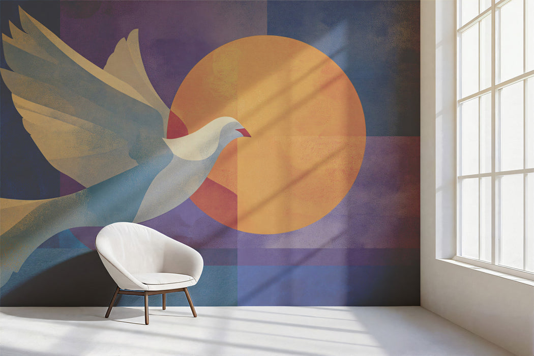 Dove of Peace Abstract Mural - Modern Geometric Spiritual Art