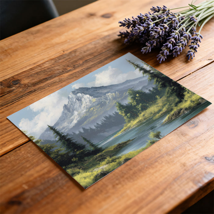 Majestic Alpine Lake Mural - Textured Mountain Vista Painting