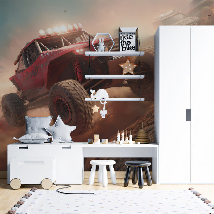Dusty Desert Off-Road Rally Mural - High-Energy 3D Racing Decor