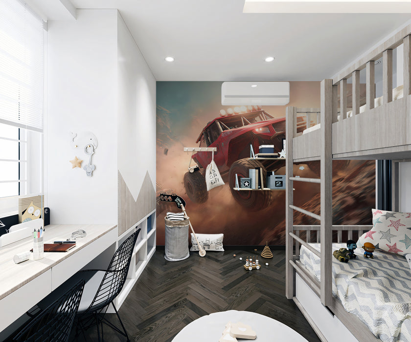 Dusty Desert Off-Road Rally Mural - High-Energy 3D Racing Decor