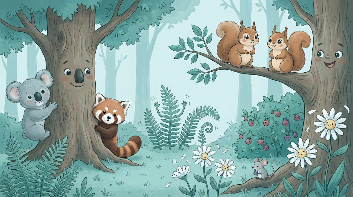Happy Forest Friends Mural - Whimsical Woodland Animals Wall Art
