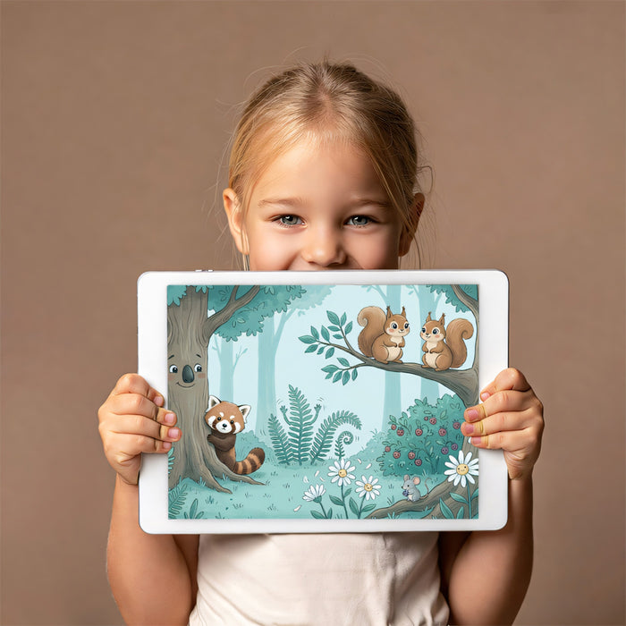 Happy Forest Friends Mural - Whimsical Woodland Animals Wall Art