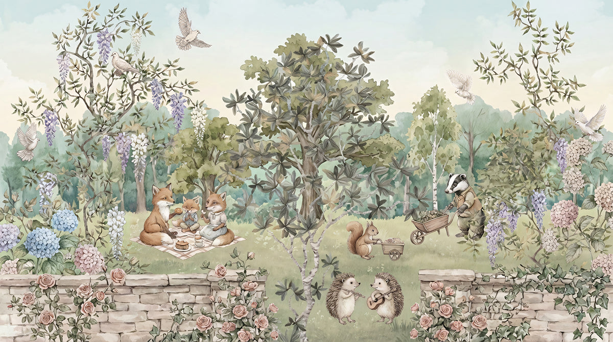 Geheimer Gartenpicknick Wandgemälde - Klassische Märchenwaldszene