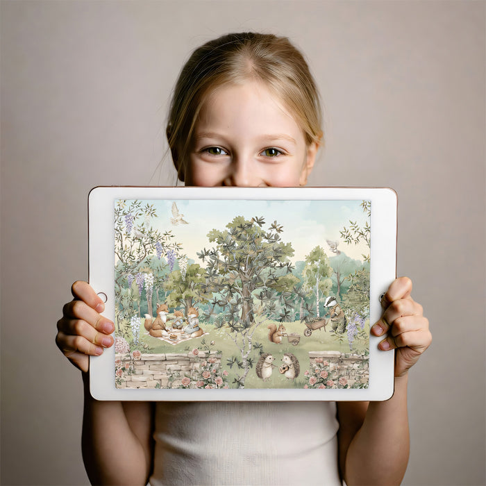 Secret Garden Picnic Mural - Classic Storybook Woodland Scene
