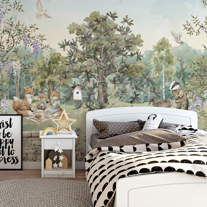 Secret Garden Picnic Mural - Classic Storybook Woodland Scene