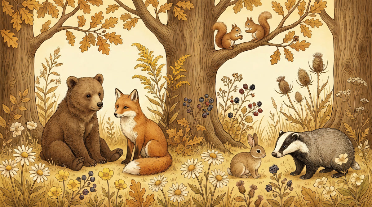 Forest Friends Meadow Mural - Classic Storybook Woodland Animals