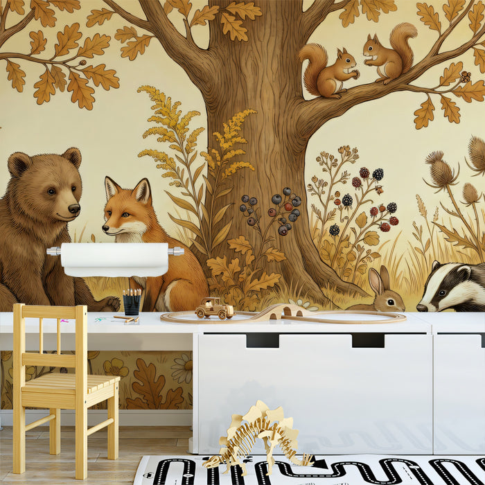 Forest Friends Meadow Mural - Classic Storybook Woodland Animals