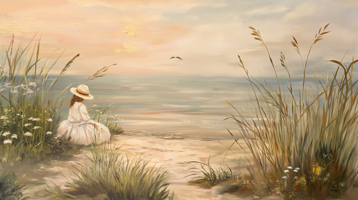 Serene Sunset Dunes Mural - Peaceful Coastal Oil Painting