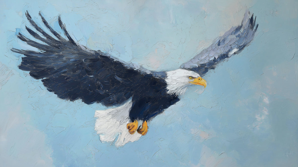 Soaring Bald Eagle Impressionist Mural - Textured Wildlife Action Art