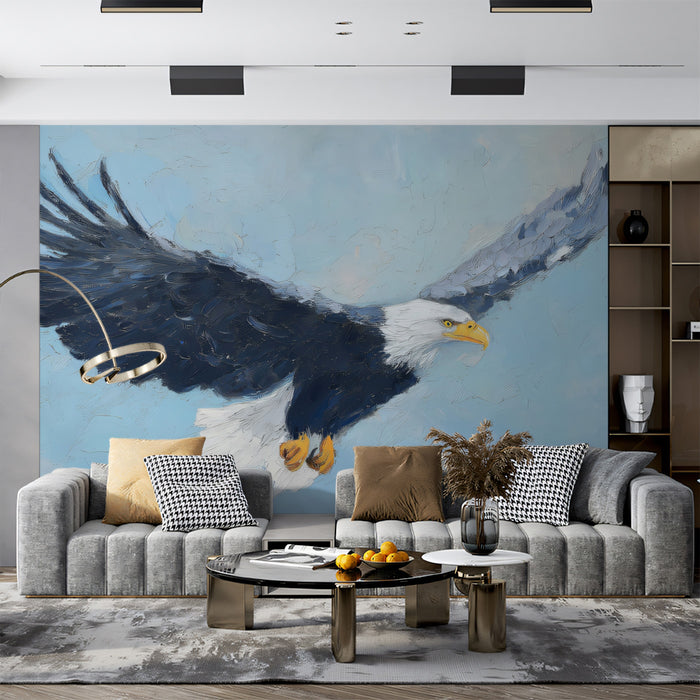 Soaring Bald Eagle Impressionist Mural - Textured Wildlife Action Art