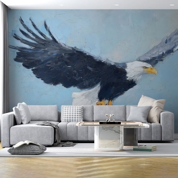 Soaring Bald Eagle Impressionist Mural - Textured Wildlife Action Art