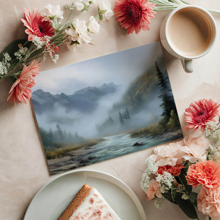 Misty Alpine Valley Mural - Dramatic Textured Mountain Landscape