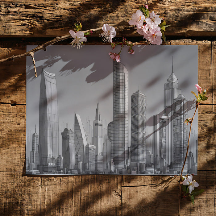 Architectural Vision Skyline Mural - Modern Technical Sketch Wall Art