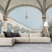 Vintage-style architectural mural accenting a sophisticated home library wall