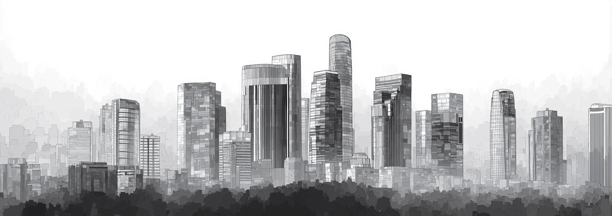 Modern Metropolis Silhouette Mural - Minimalist Gray Cityscape Art