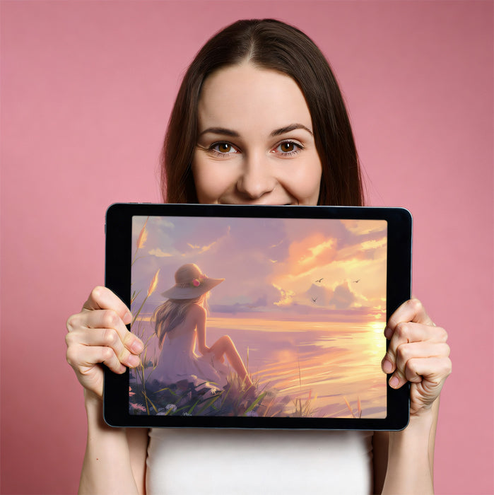 Dreamy Sunset Shore Mural - Whimsical Anime Style Seascape