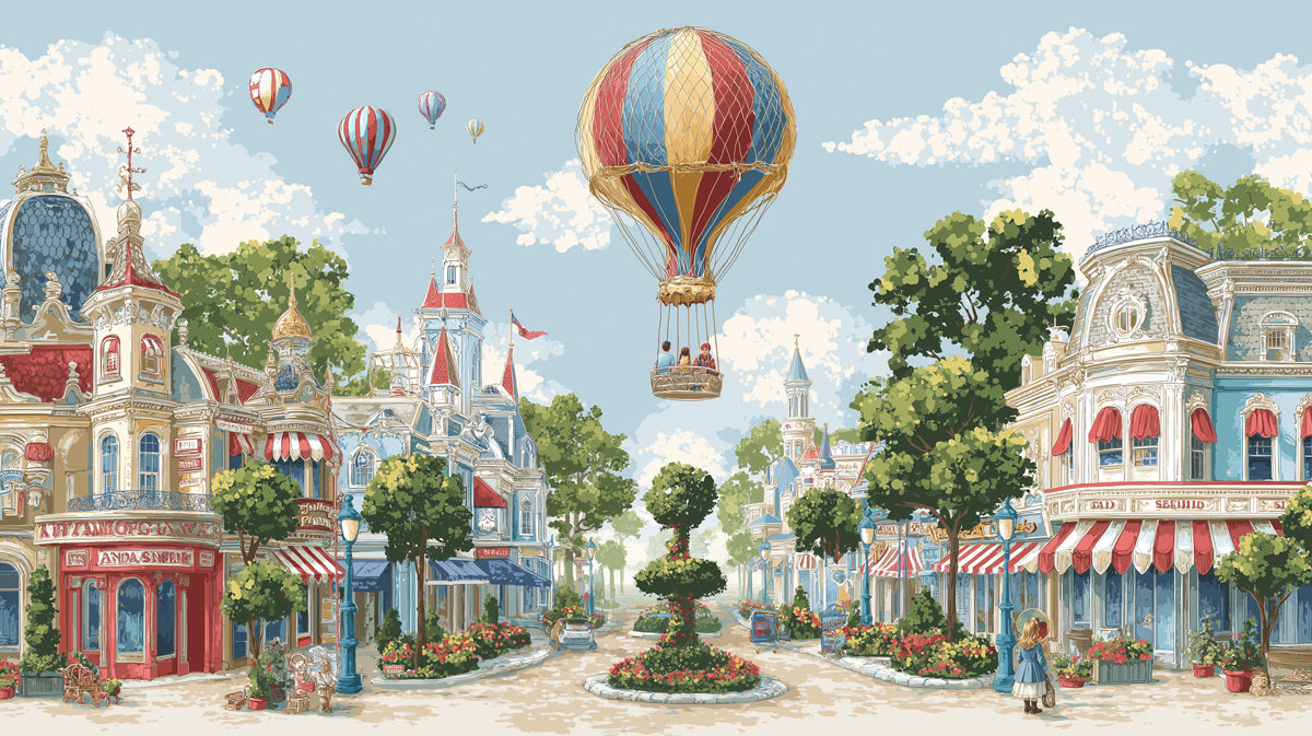 Enchanted Victorian Street Mural - Classic Fantasy Townscape Art