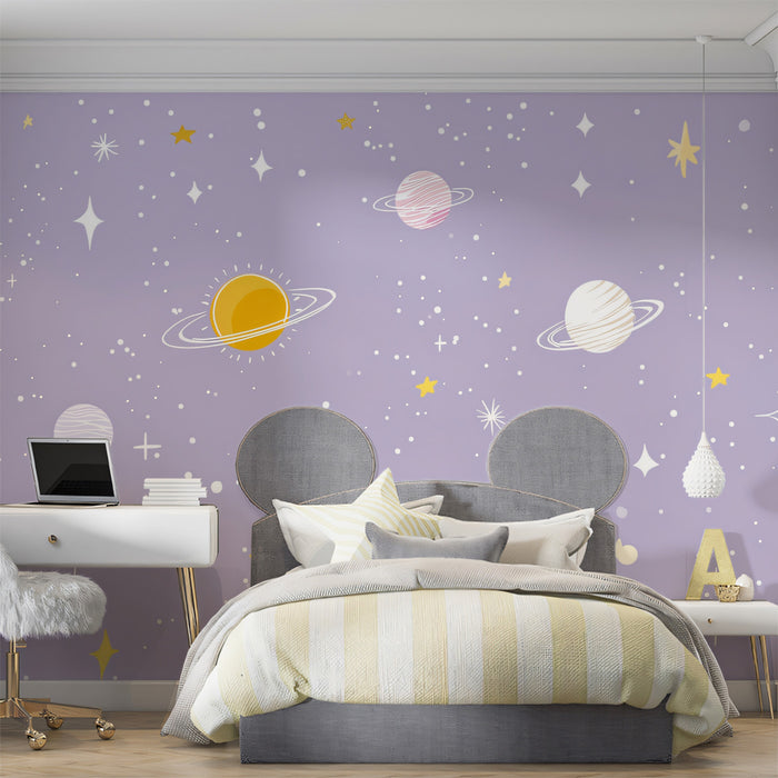 Pastel Galaxy Dream Mural - Whimsical Celestial Nursery Art
