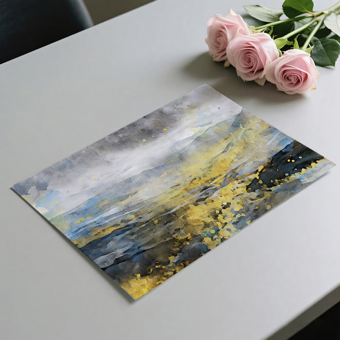 Golden Mist Mountain Mural - Abstract Watercolor Landscape Art