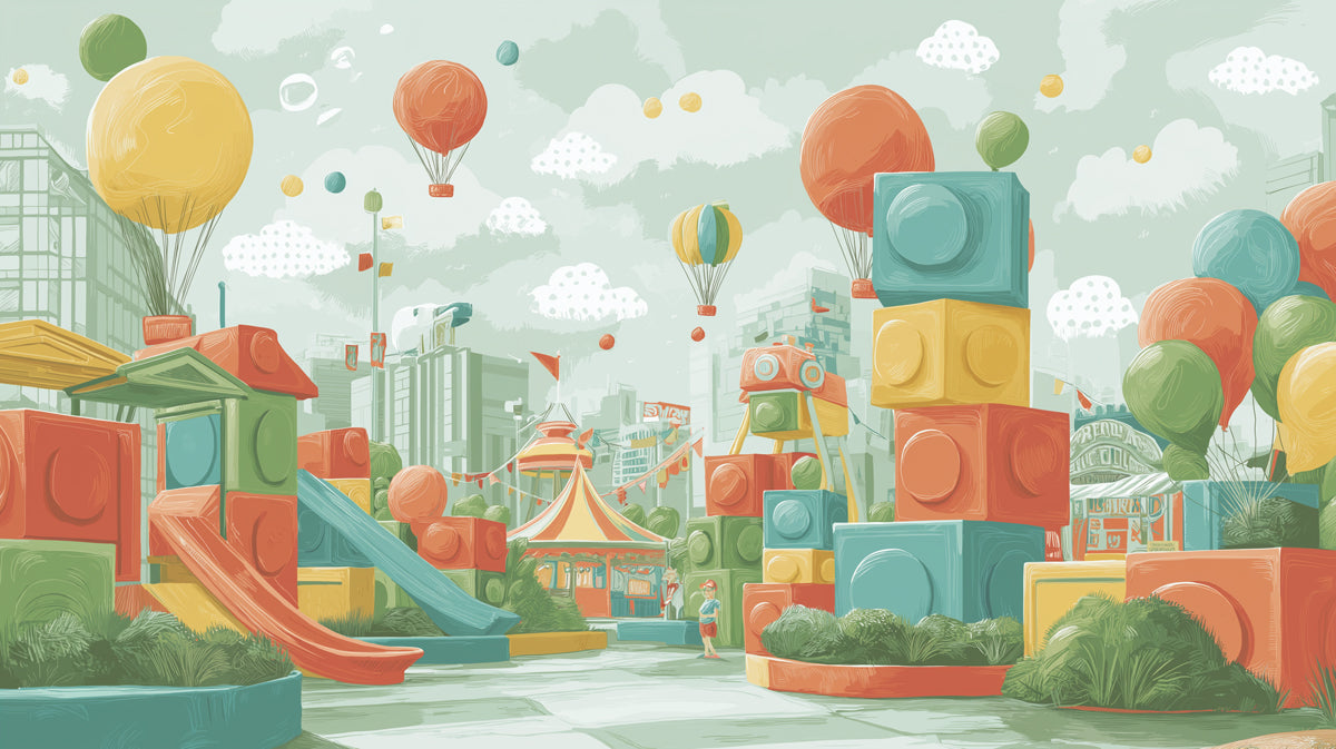 Colorful Toy Building Block Playground and Fairground Wall Mural Wallpaper