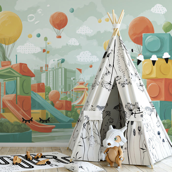 Colorful Toy Building Block Playground and Fairground Wall Mural Wallpaper