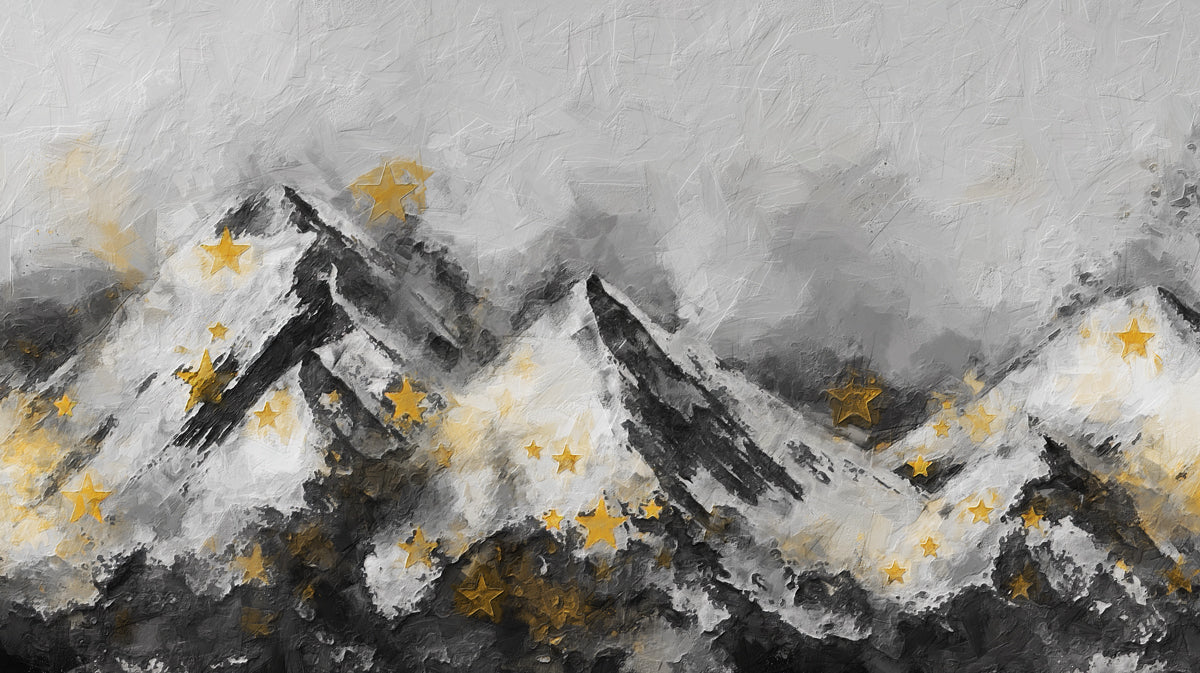 Starry Textured Peaks Mural - Modern Abstract Mountainscape Decor