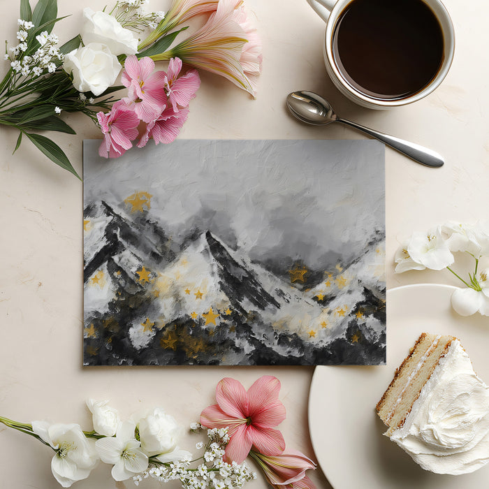 Starry Textured Peaks Mural - Modern Abstract Mountainscape Decor