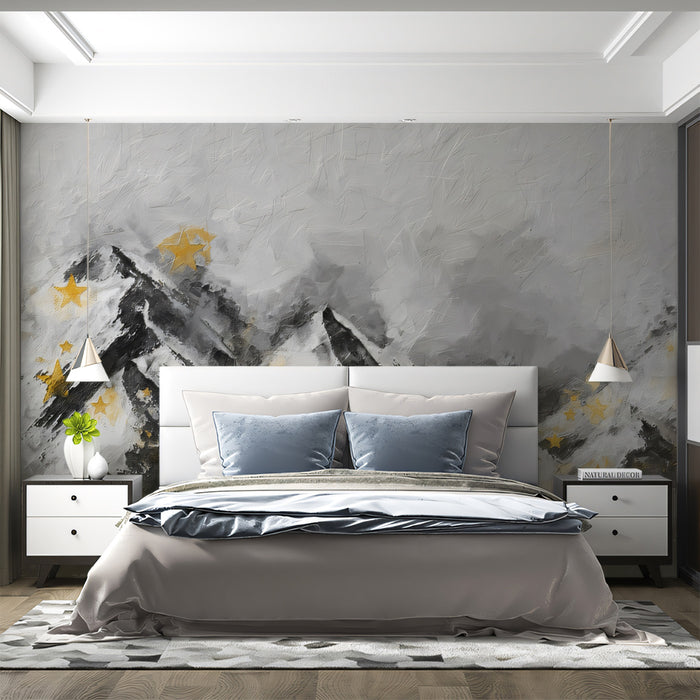 Starry Textured Peaks Mural - Modern Abstract Mountainscape Decor
