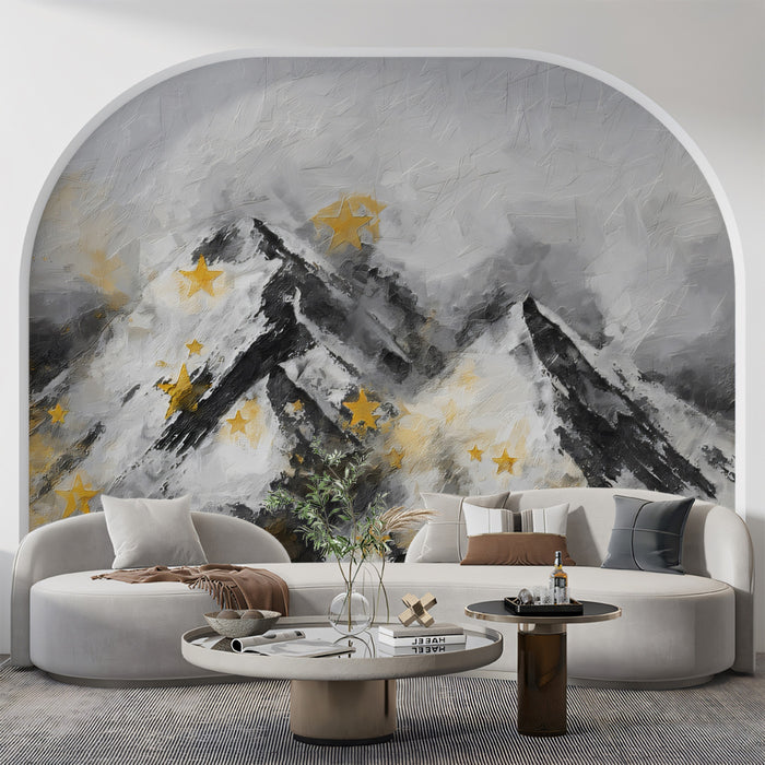 Starry Textured Peaks Mural - Modern Abstract Mountainscape Decor
