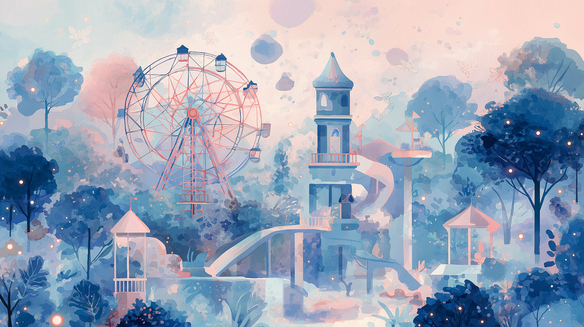 Midnight Carnival Forest Mural - Dreamy Pastel Fantasy Art