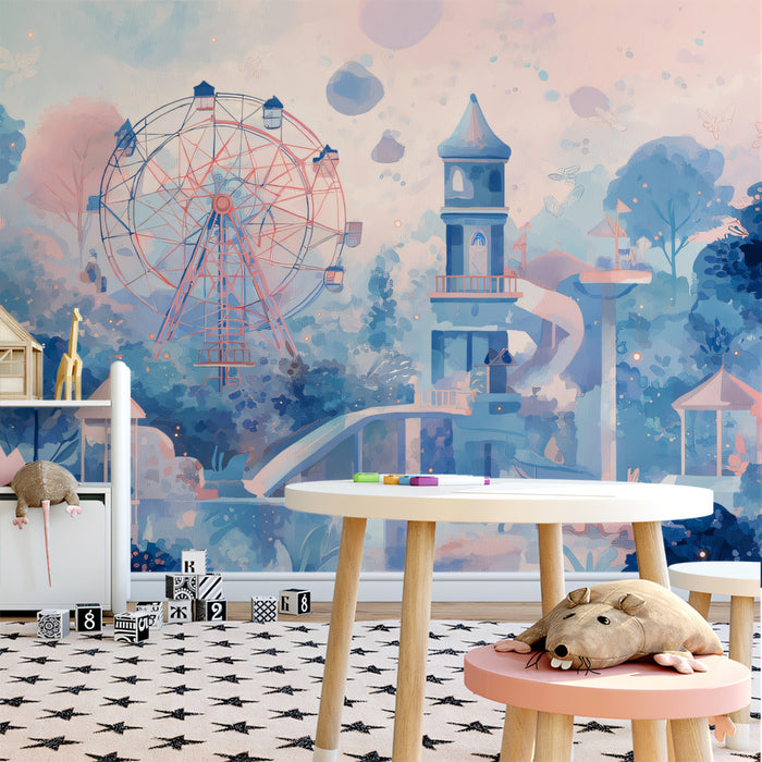 Midnight Carnival Forest Mural - Dreamy Pastel Fantasy Art