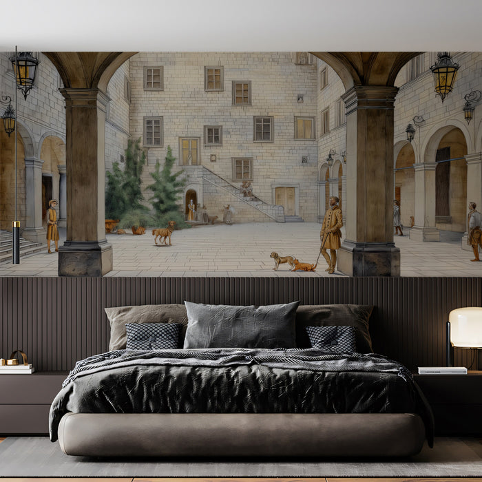 Classical European Courtyard and Renaissance Architecture Wall Mural Wallpaper