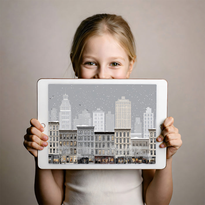 Snowy Vintage Cityscape and 19th Century Architecture Wall Mural Wallpaper