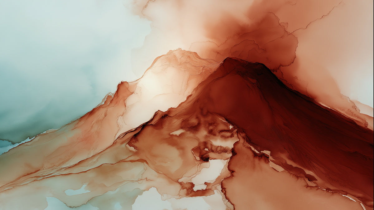 Abstract Earth Core Mural - Fluid Terracotta & Teal Flow Art