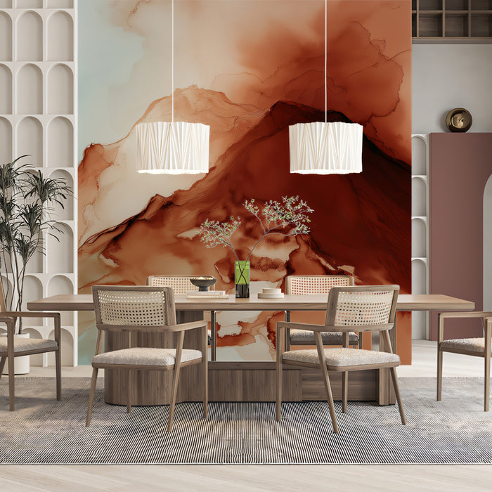 Abstract Earth Core Mural - Fluid Terracotta & Teal Flow Art