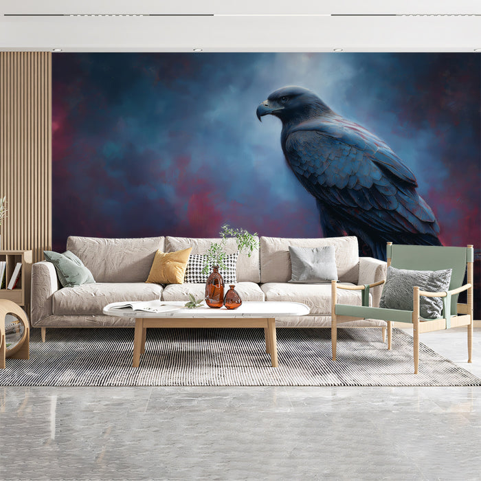 Midnight Guardian Eagle Mural - Moody Abstract Wildlife Decor