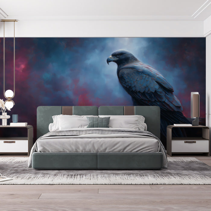 Midnight Guardian Eagle Mural - Moody Abstract Wildlife Decor