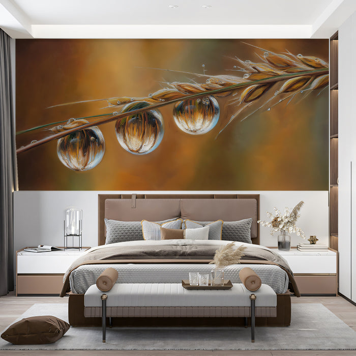 Golden Dew Harvest Mural - Macro Nature Photography Art