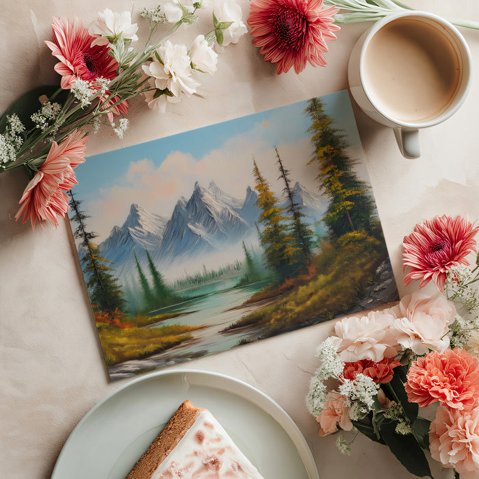 Radiant Alpine Reflection Mural - Vibrant Oil Painting Landscape