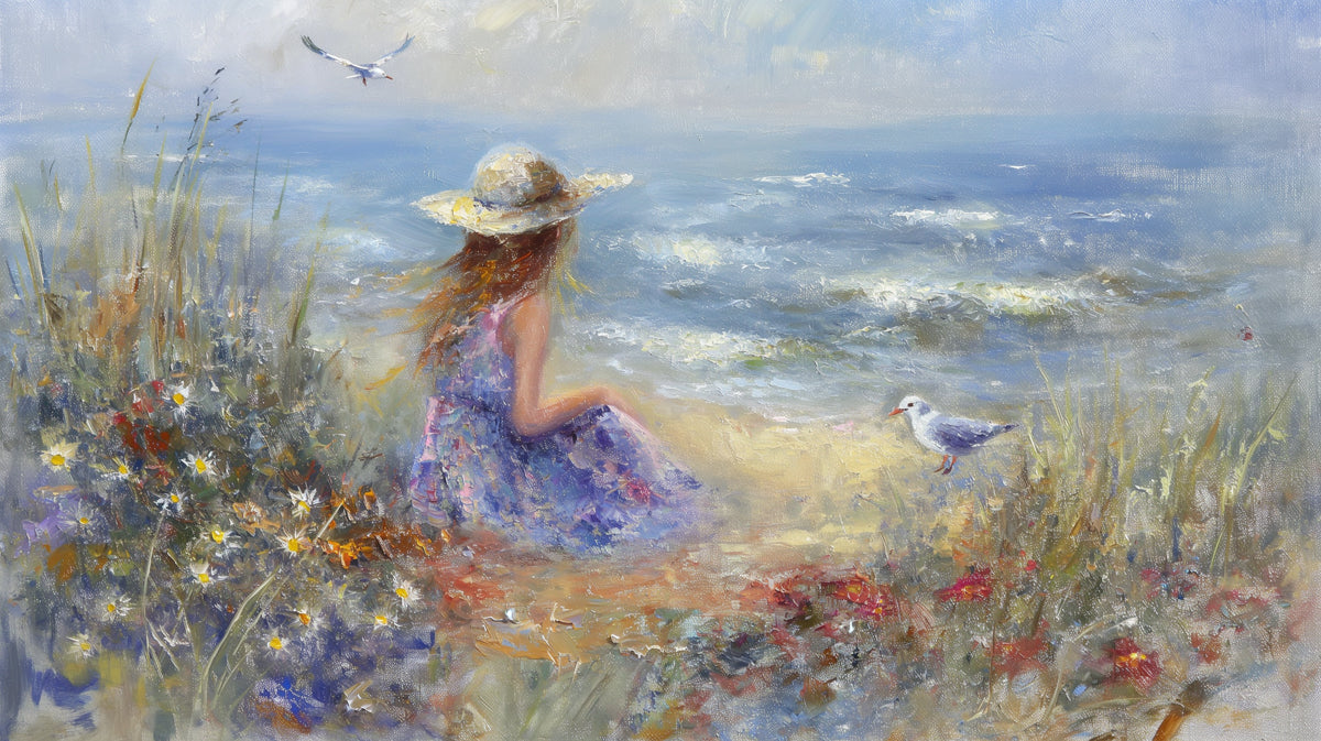 Seaside Seagull Dream Mural - Soft Impressionist Summer Decor