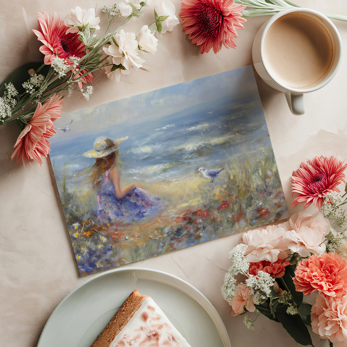 Seaside Seagull Dream Mural - Soft Impressionist Summer Decor